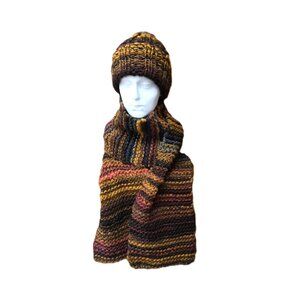 Handmade Wool Hat & Scarf Set – Multicolor – Soft Chunky Warm Cozy Rustic Soft